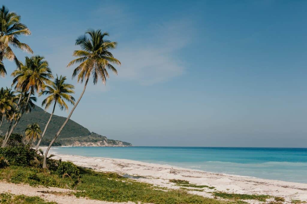 exotic tropical coastline with colorful sea