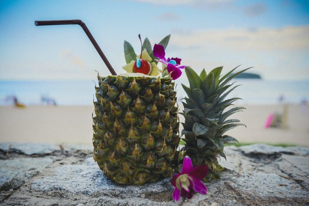 Pineapple Beside Pink Flower