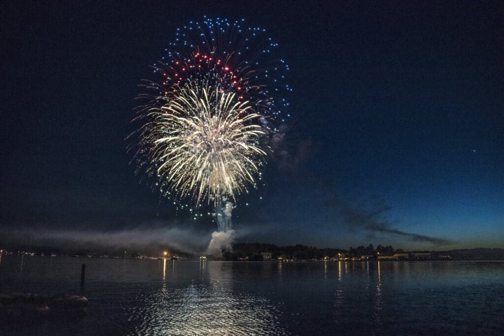 Red, Blue, and White Firework Display