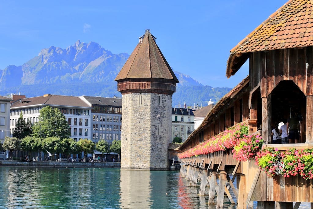 The Chapel Bridge in Lucerne, Switzerland