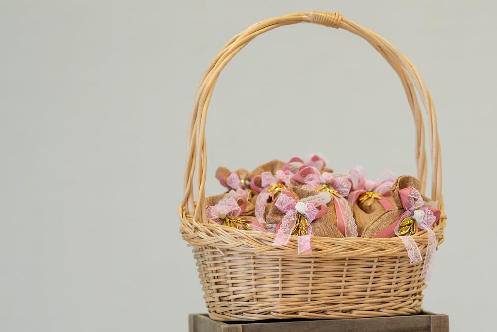 Brown Woven Basket With Souvenirs