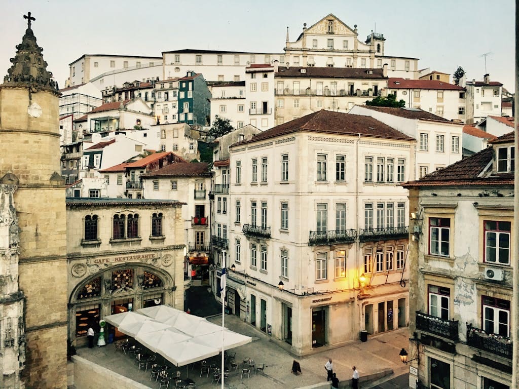 Historic district of beautiful city with aged buildings and monastery