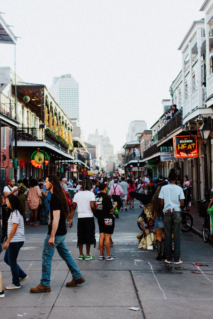 People Walking on Bourbon Street in New Orleans, USA