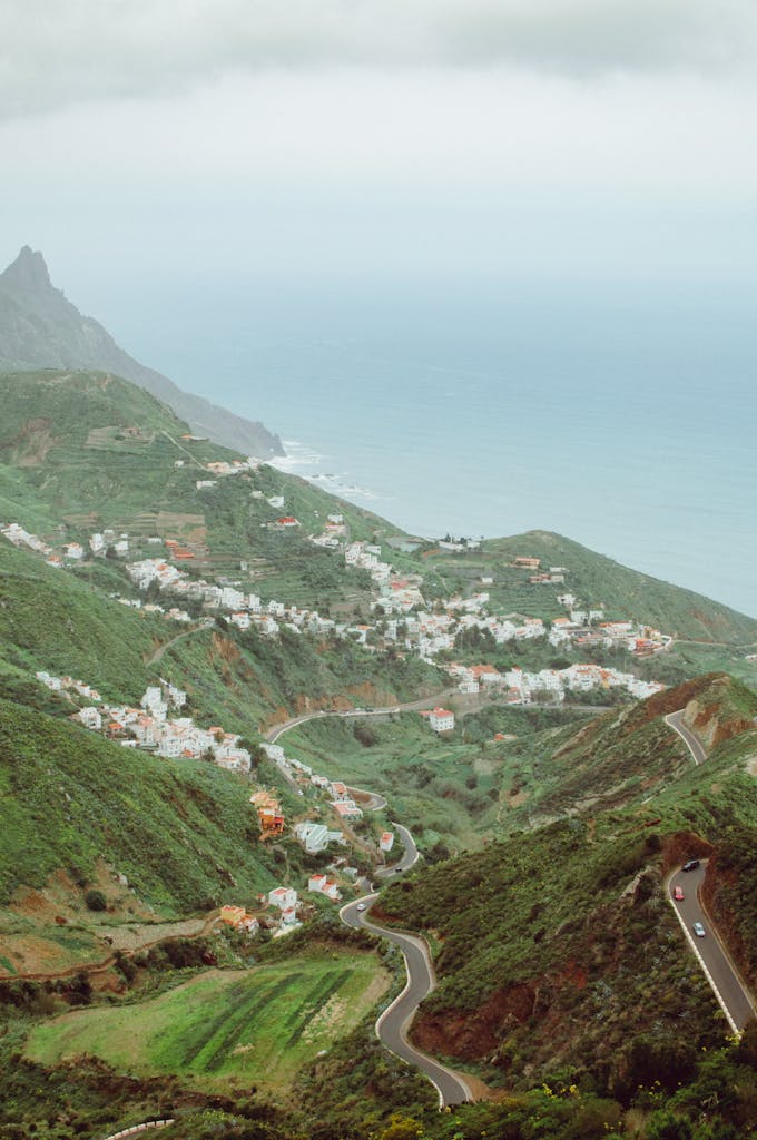 A Shot of Mountain Landscape and Mountain Village, Tenerife 