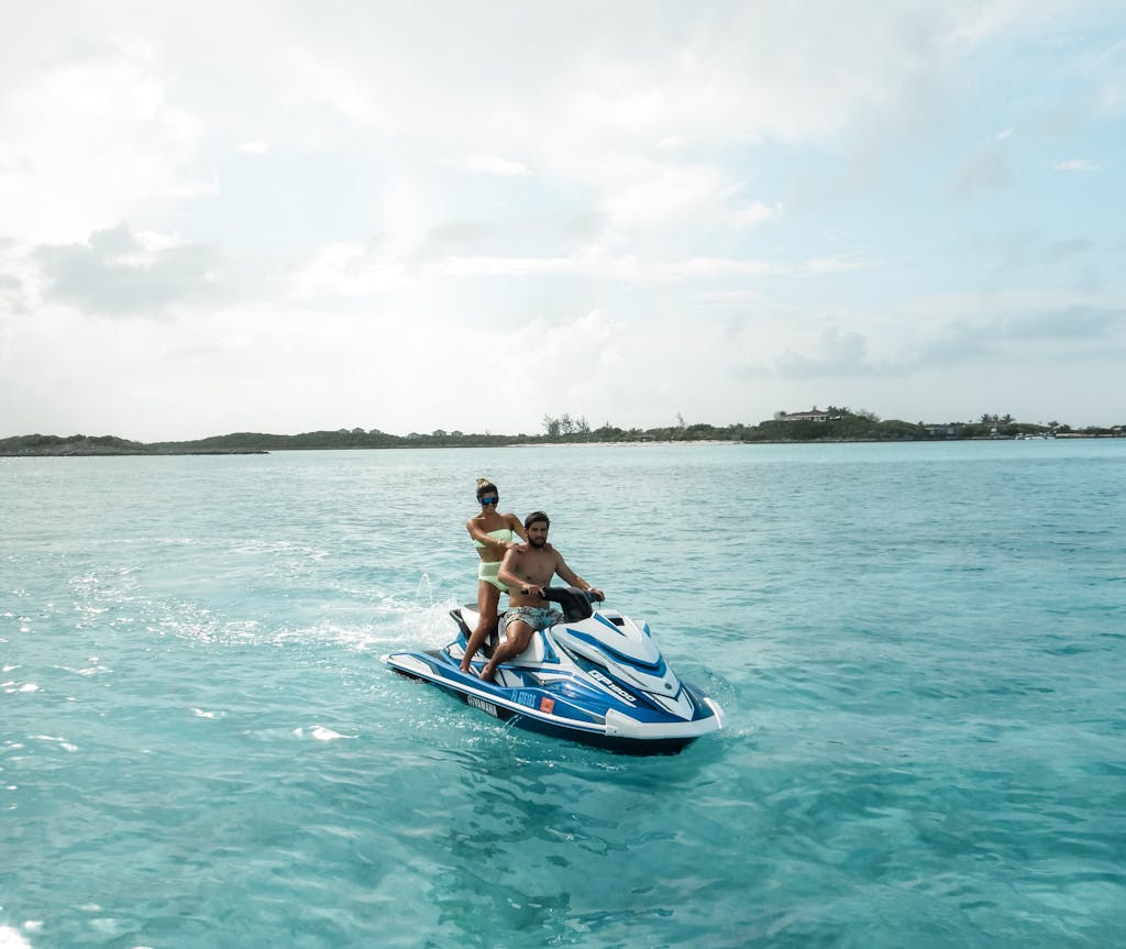 Exciting day jet skiing in the turquoise waters of Exuma, The Bahamas.